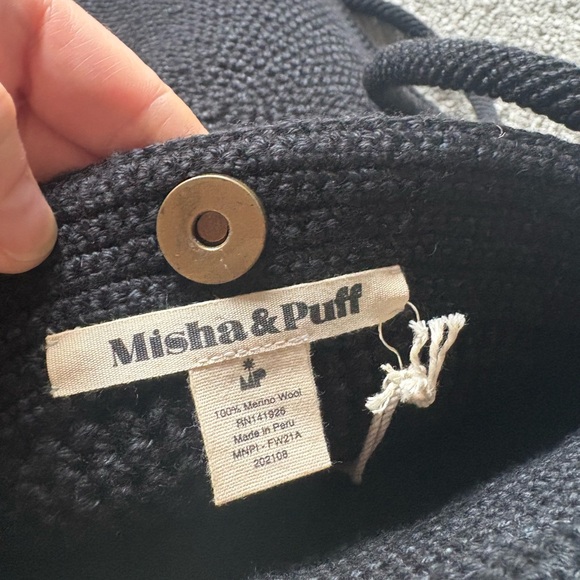 Misha and Puff Black Round Woven Shoulder Bag - Picture 3 of 4